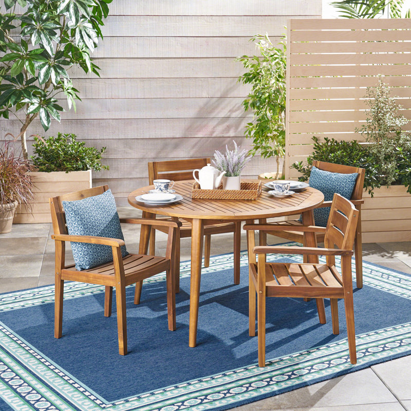 Union Rustic Schmitz Outdoor 5 Piece Teak Dining Set Reviews Wayfair